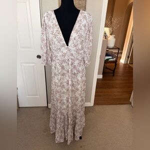 ARULA Cream and tan Floral maxi dress